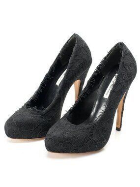 NYC Designer HANDMADE Black Lace & Genuine Leather High Heels Stiletto Pumps NEW
